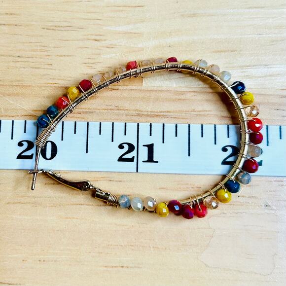 Colorful Beaded Gold Tone Teardrop Hoop Earrings - Picture 5 of 6
